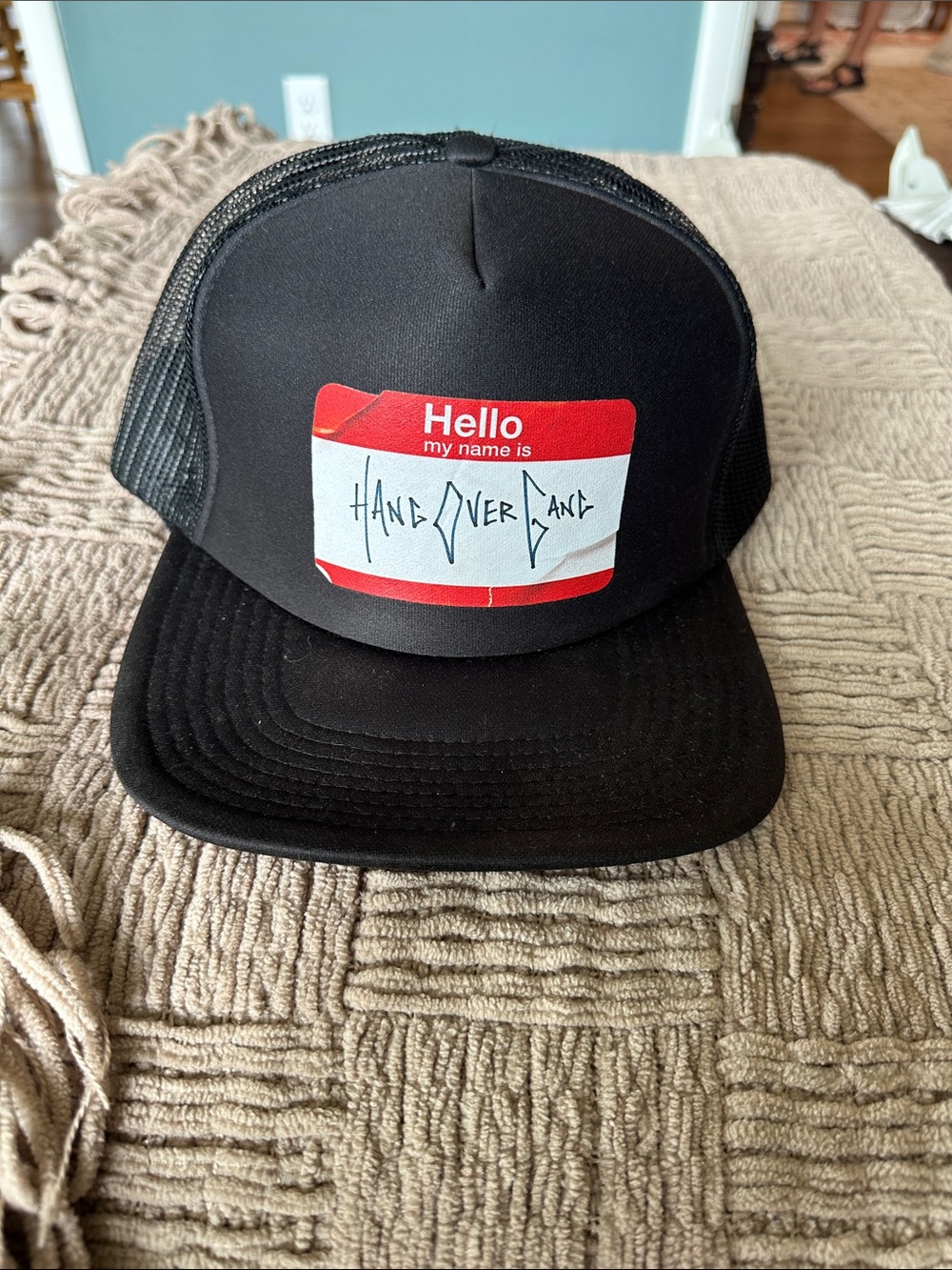 Black Trucker Hat with 'Hello My Name Is' Patch